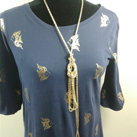 Lilly Pulitzer Navy/Gold Fish Shift Dress - Picture 2 of 8